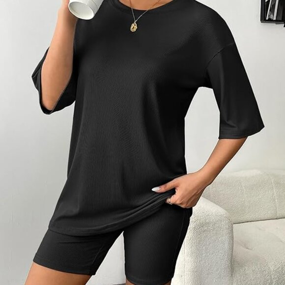 Womens Pajamas Piece Lounge Sets Ribbed Knit Matching T